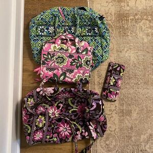 Vera Bradley Purple and Green Floral Travel Bag Set